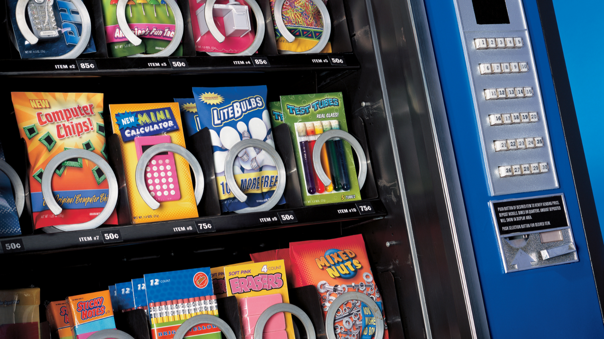 Vending machine stocked with novelty products
