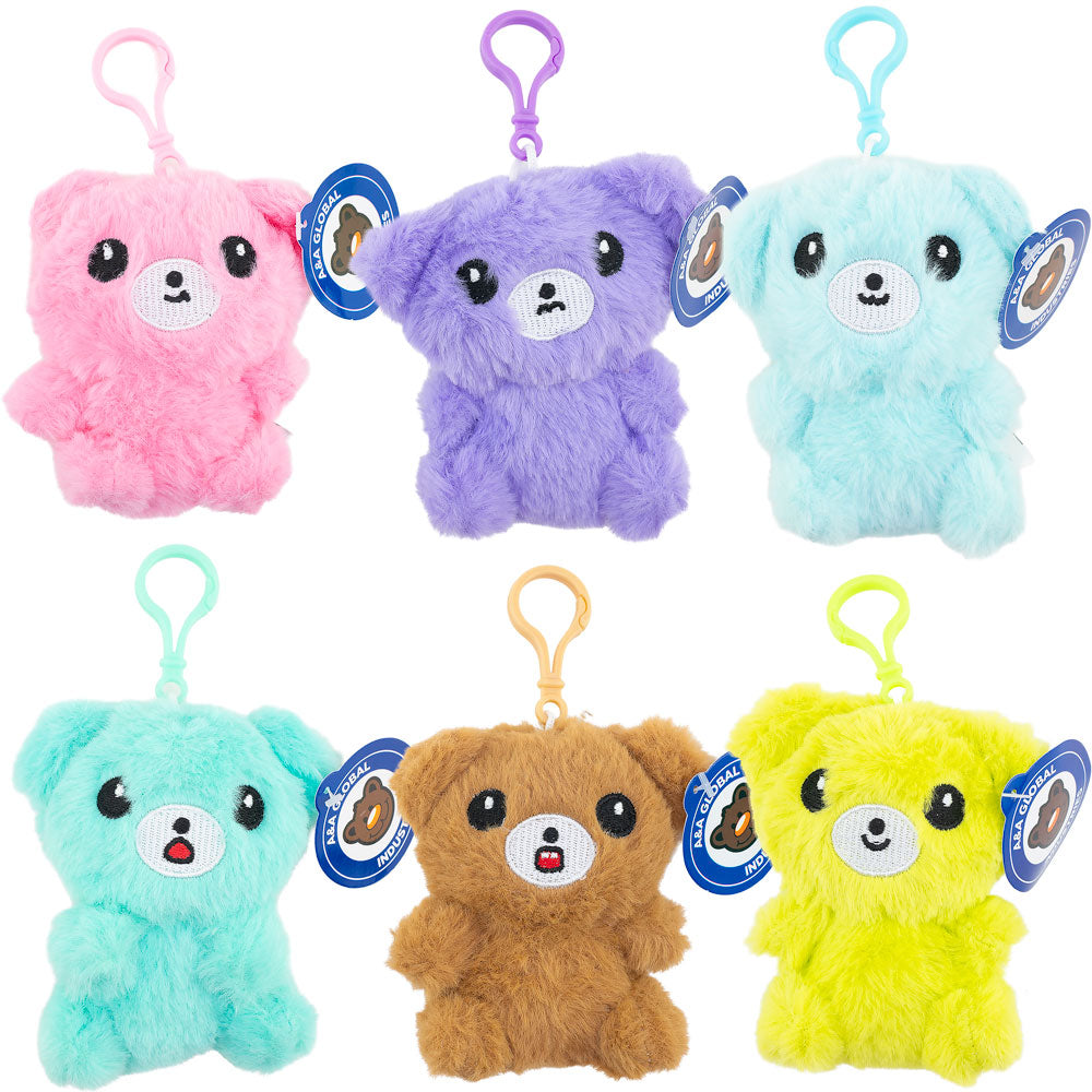 Mini Cute Bear Plush with Clip 4in Asst (12pcs)