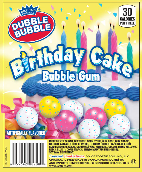 Dubble Bubble Birthday Cake Gumballs, 1-inch (850 ct)
