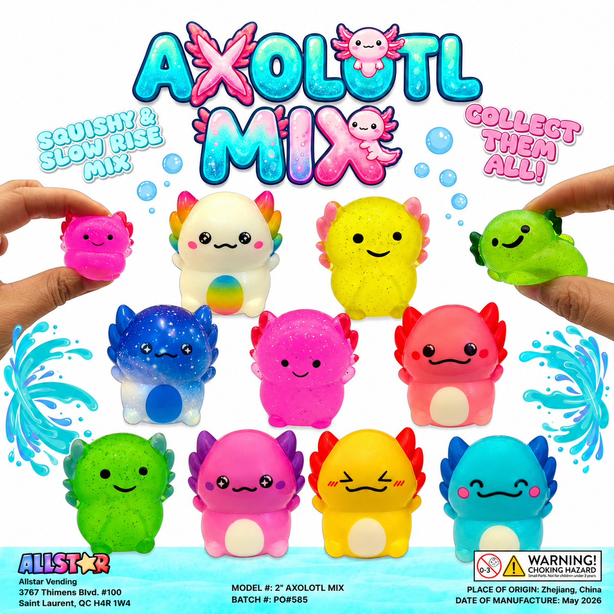 Axolotl Squishy & Slow Rise 50/50 Mix Vending Capsules (2-inch) 250 ct