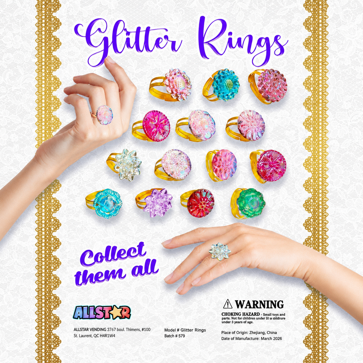 Glitter Rings Vending Capsules (1-inch) 250 ct