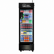 Vending machine stocked with various drinks on a white background