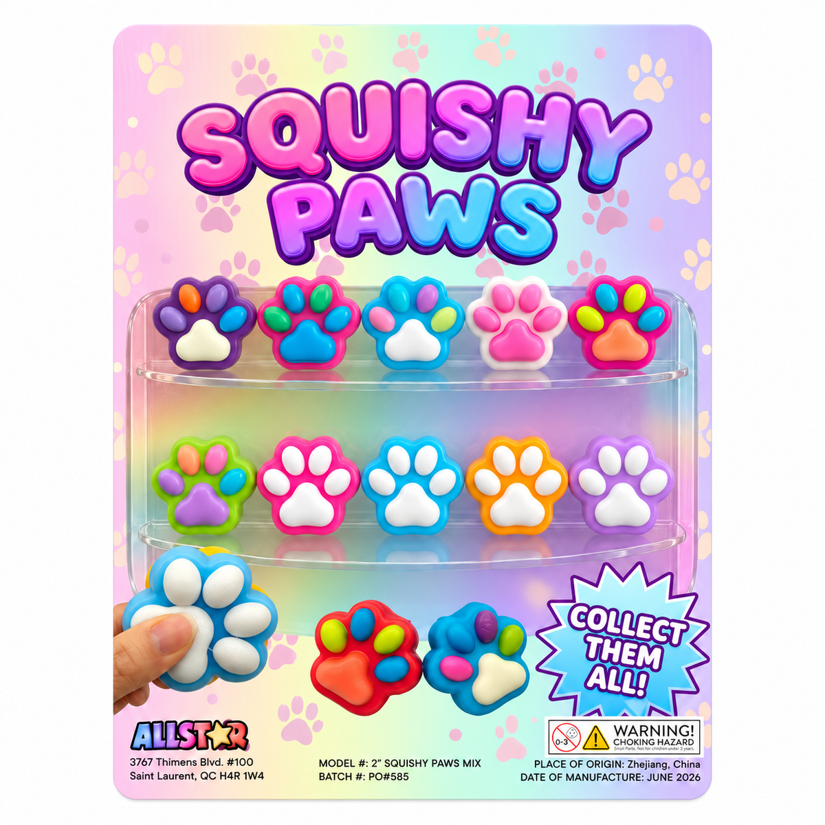 Paws Slow Rise squishy 50/50 Mix Vending Capsules (2-inch) 250 ct