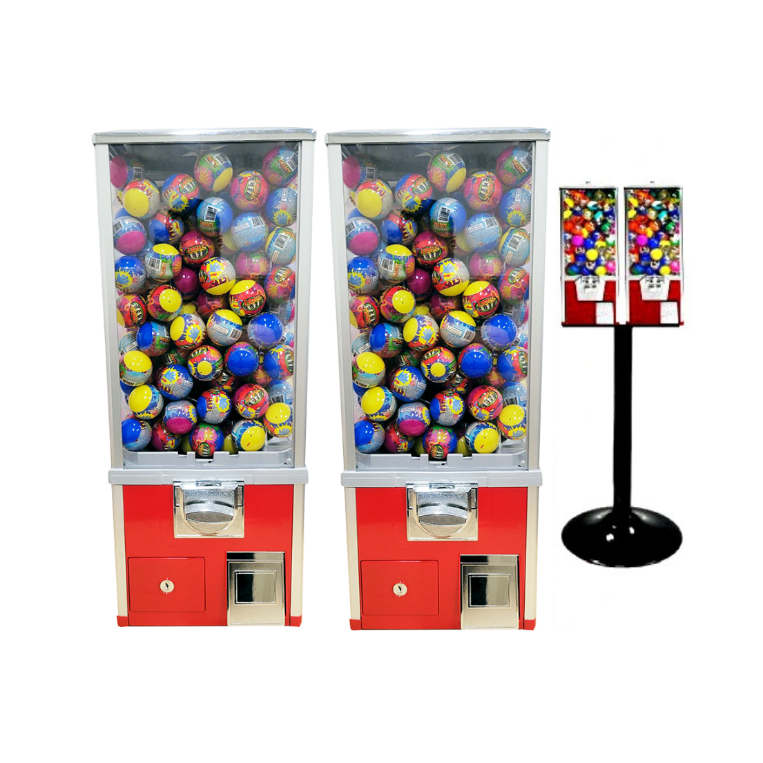 Super Pro 2 Double Head Toy Vending Machine with Stand - Red with Cashbox
