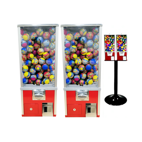 Super Pro 2 Double Head Toy Vending Machine with Stand - Red with Cashbox
