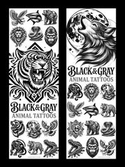 Animal Black and Grey Temporary Vending Tattoos (300 ct)