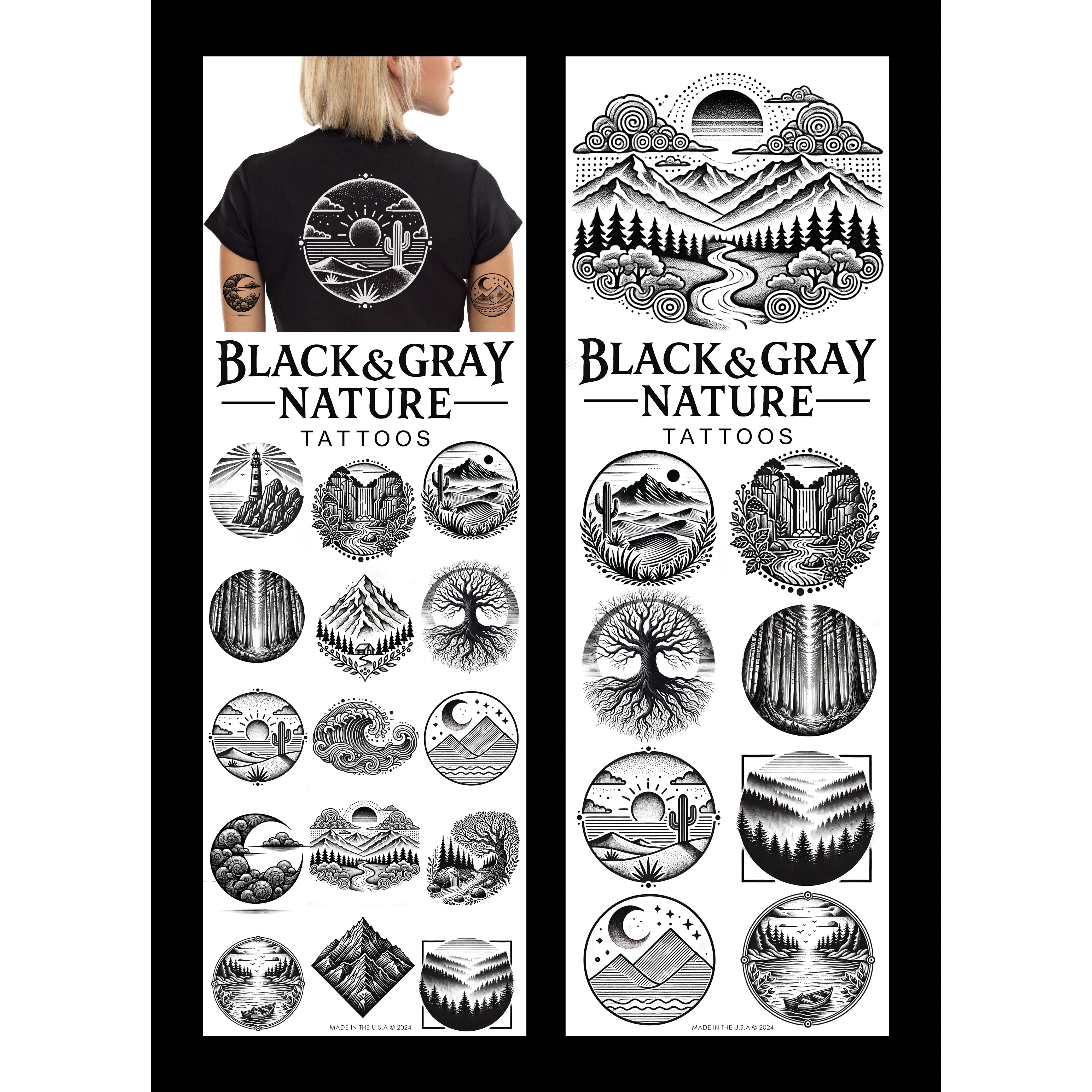 Nature Black & Gray Temporary Vending Tattoos (300 ct)