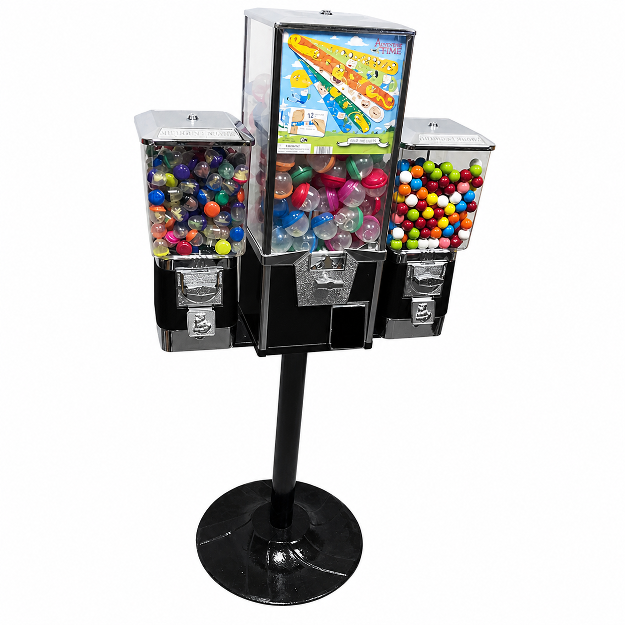 Triple Head Toy & Gumball Combo Vending Machine with Monster Heavy Duty Cast Iron Stand (Black)