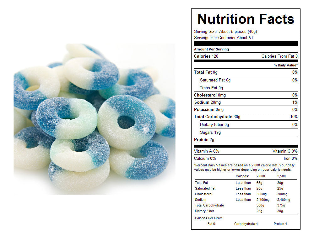Blue Raspberry Gummy Rings Bulk Candy 18 lbs
