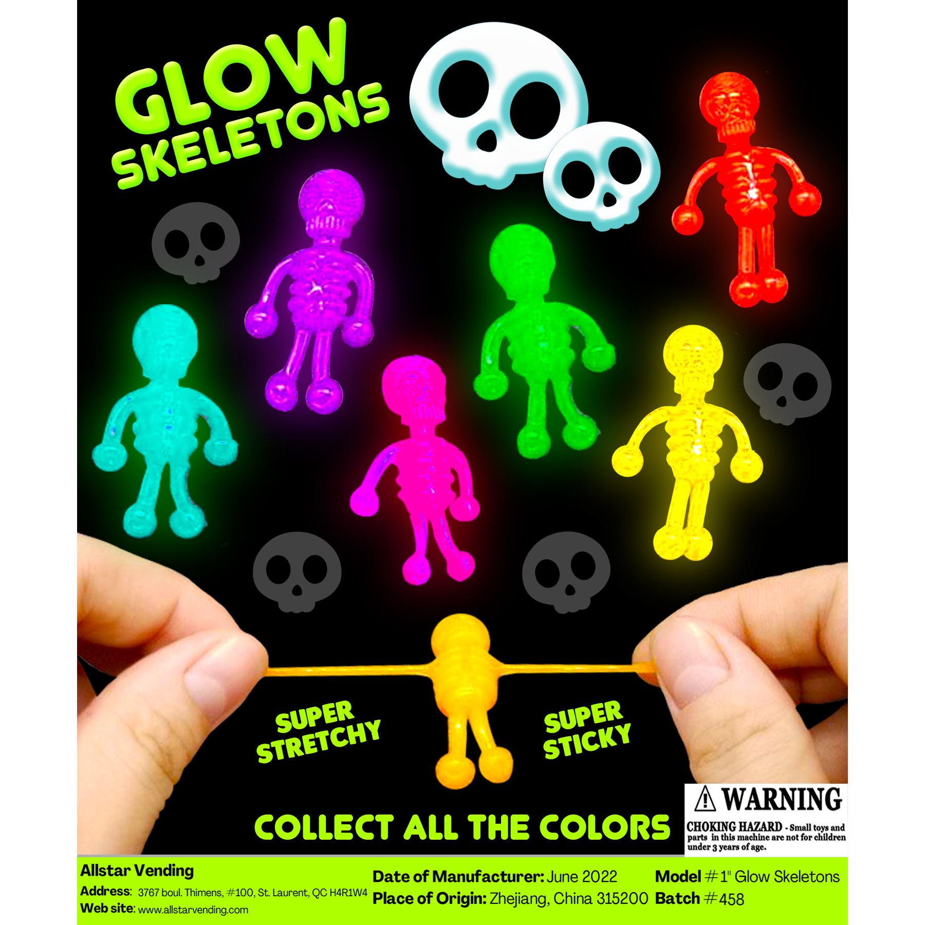 Glow in the Dark Squishy Skeletons Vending Capsules (1-inch) 250 ct