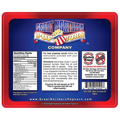 Premium Yellow Coconut Popcorn Popping Oil, Gallon