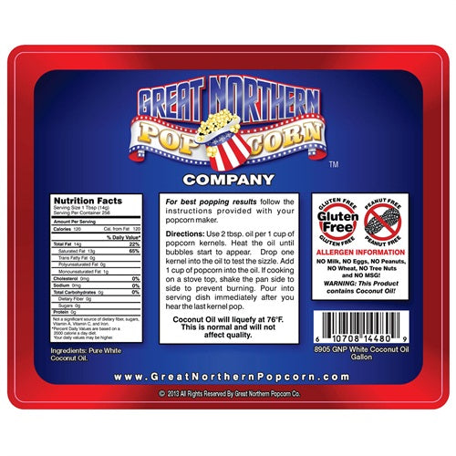 Coconut Popcorn Popping Oil, Gallon