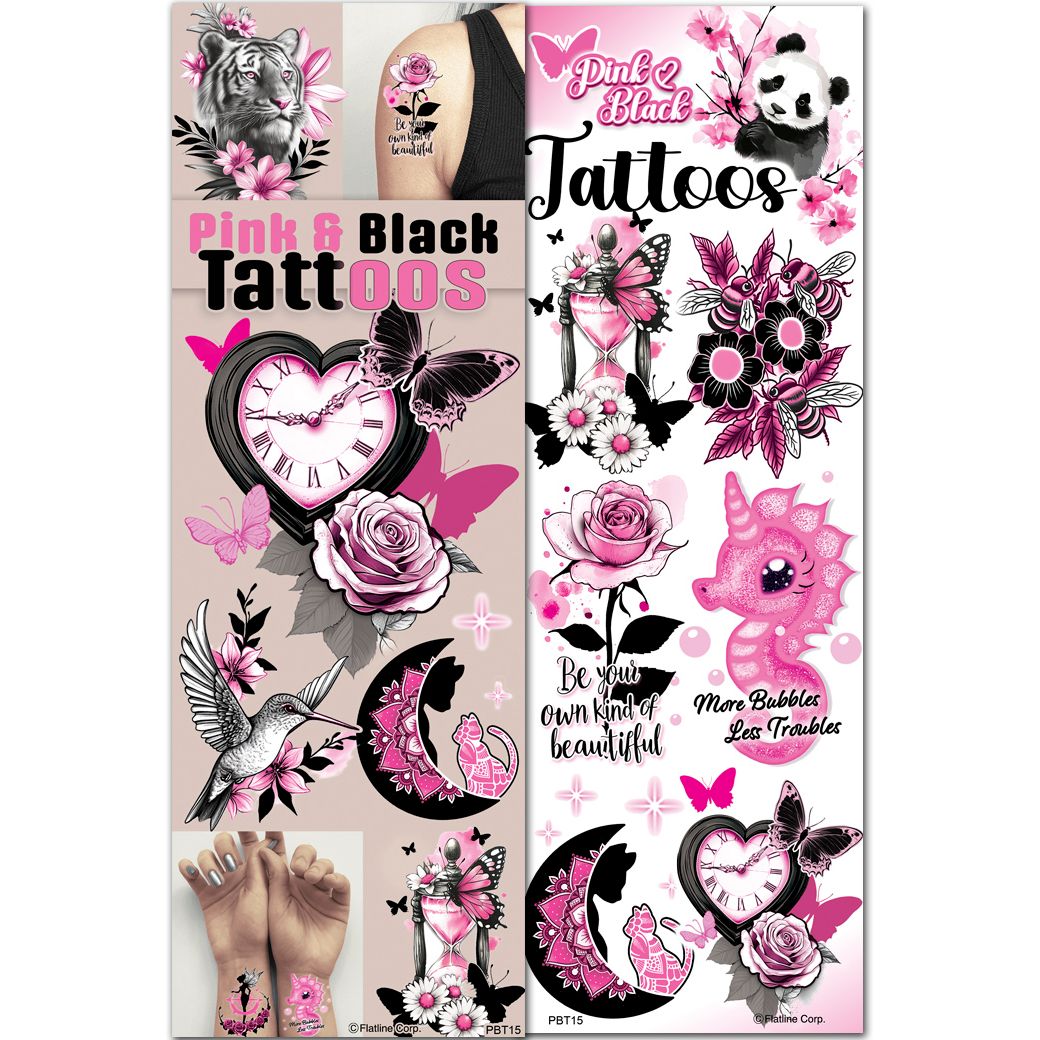 Pink & Black #15 Temporary Tattoos (300 ct)