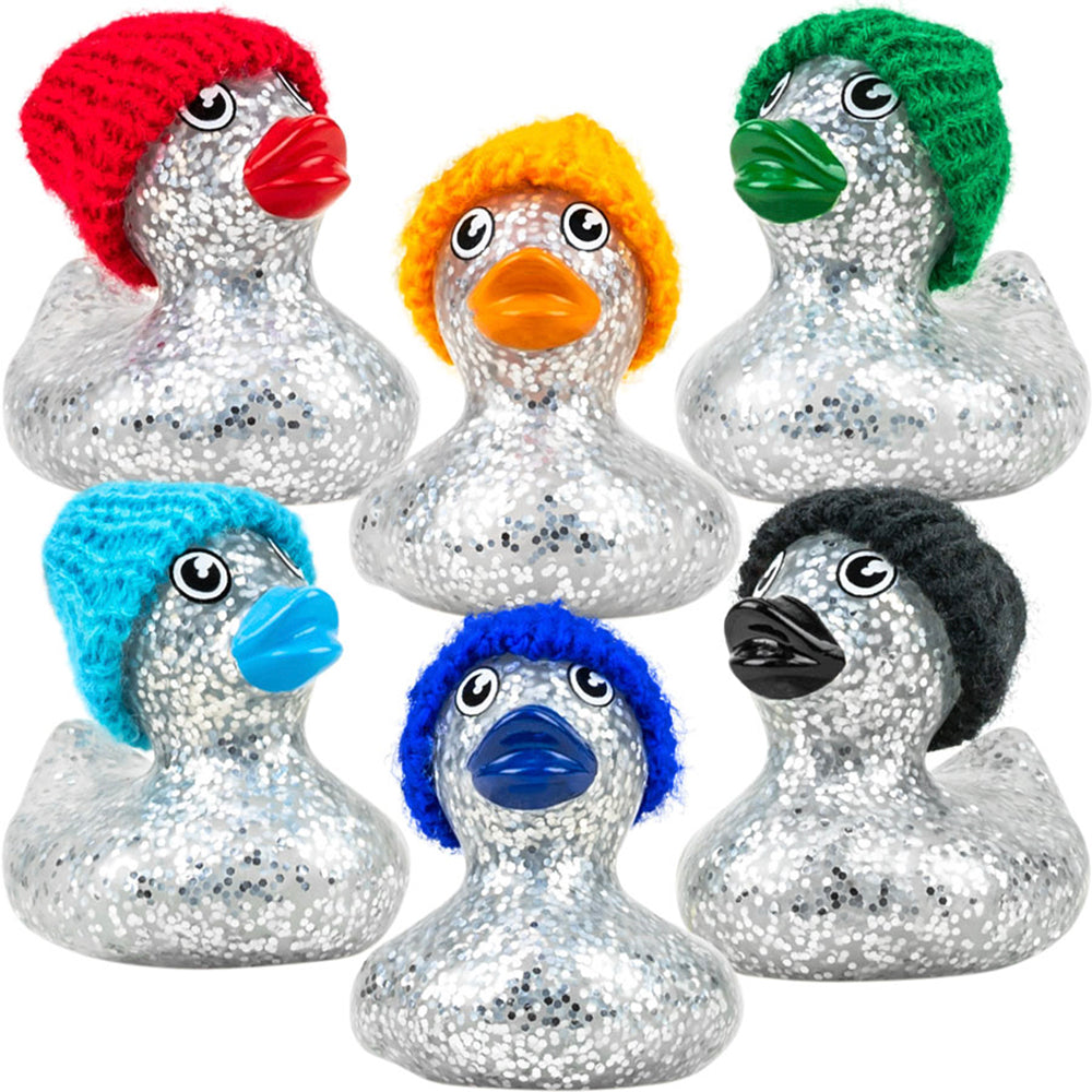 Glitter Rubber Ducks with Knit Caps (2 inch) 50 ct