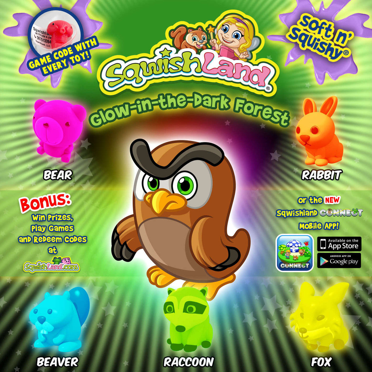 Sqwishland Glow In The Dark Forest Collection Vending Capsules, 1-inch (250 ct)