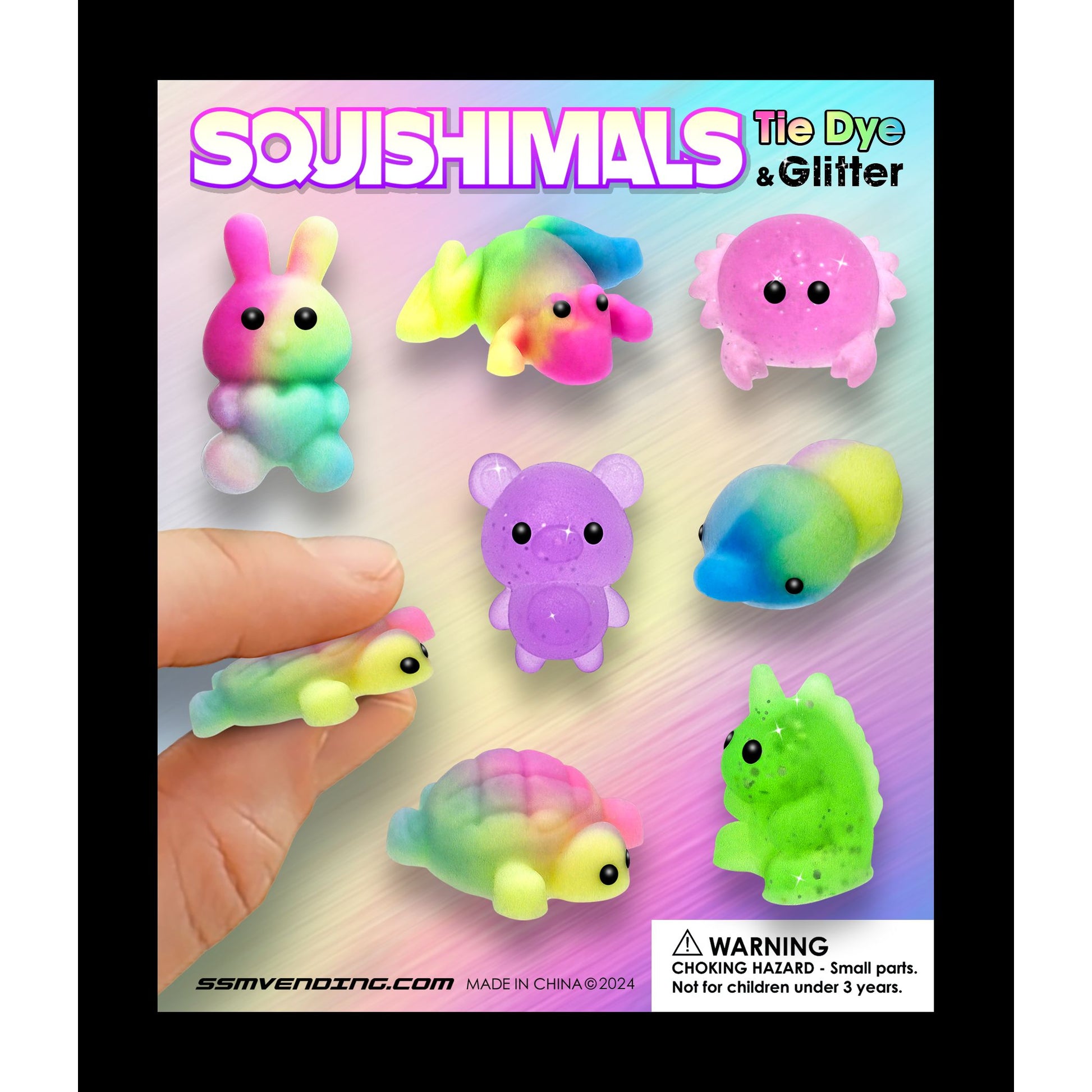 TyeDye Glitter Squishimals Vending Toys (1-inch) 250 ct